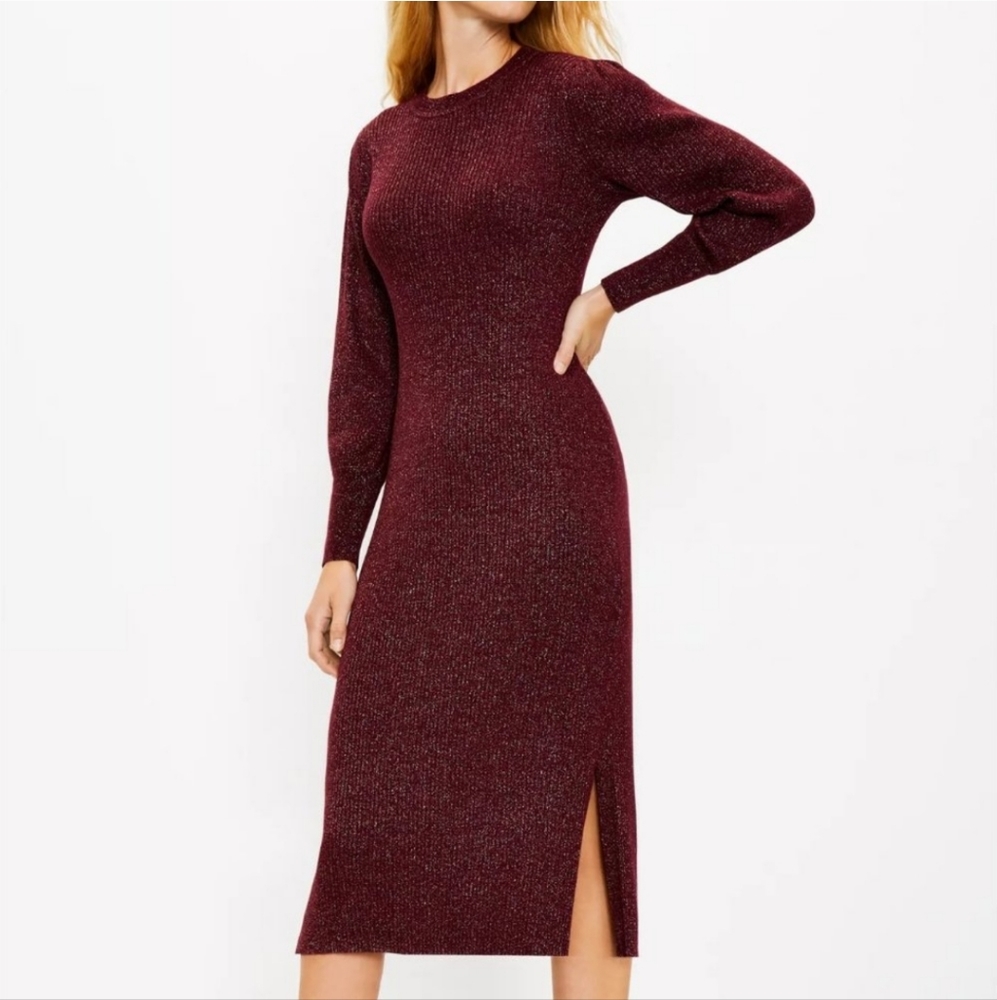 Shimmer Puff Sleeve Midi Dress